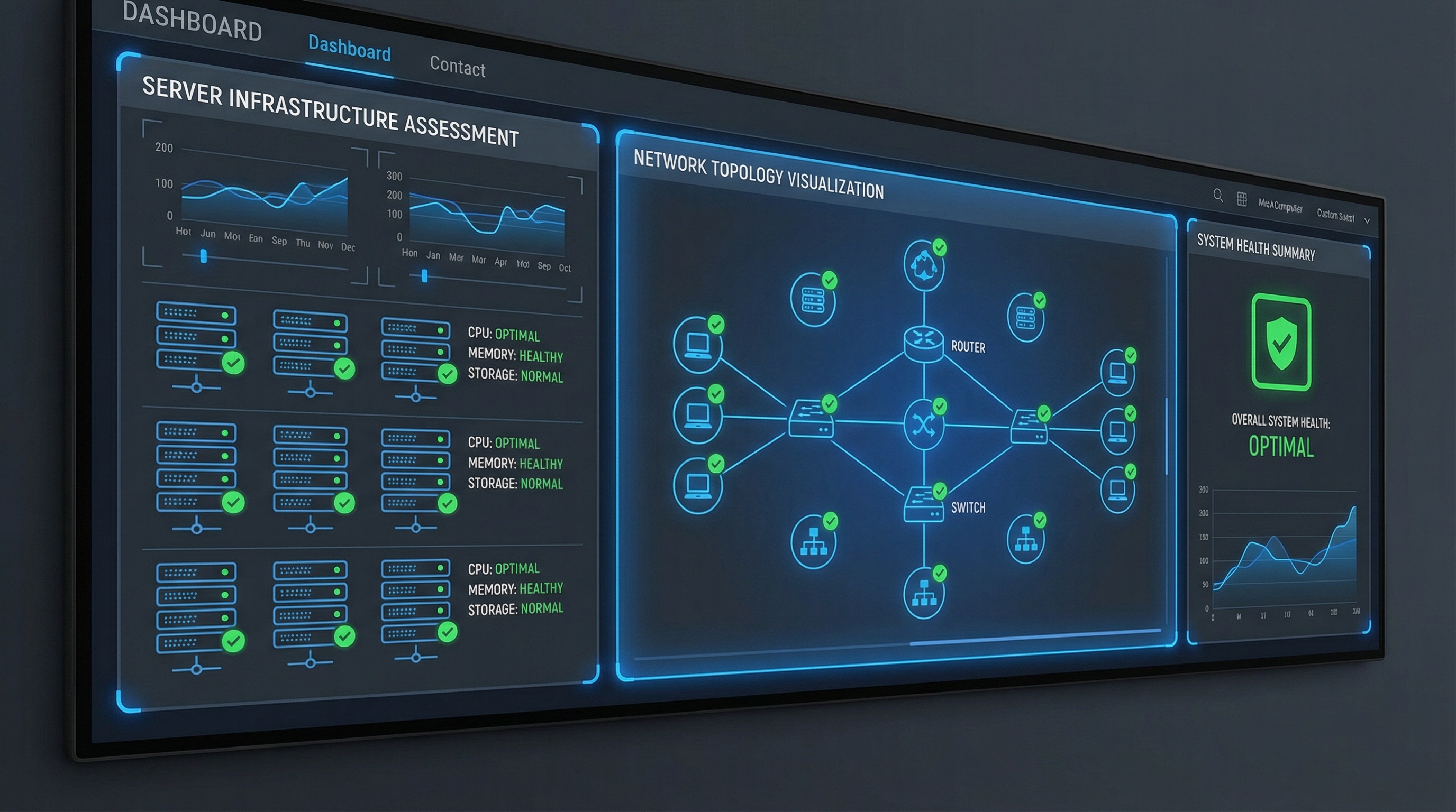 Infrastructure health dashboard showing network assessment results